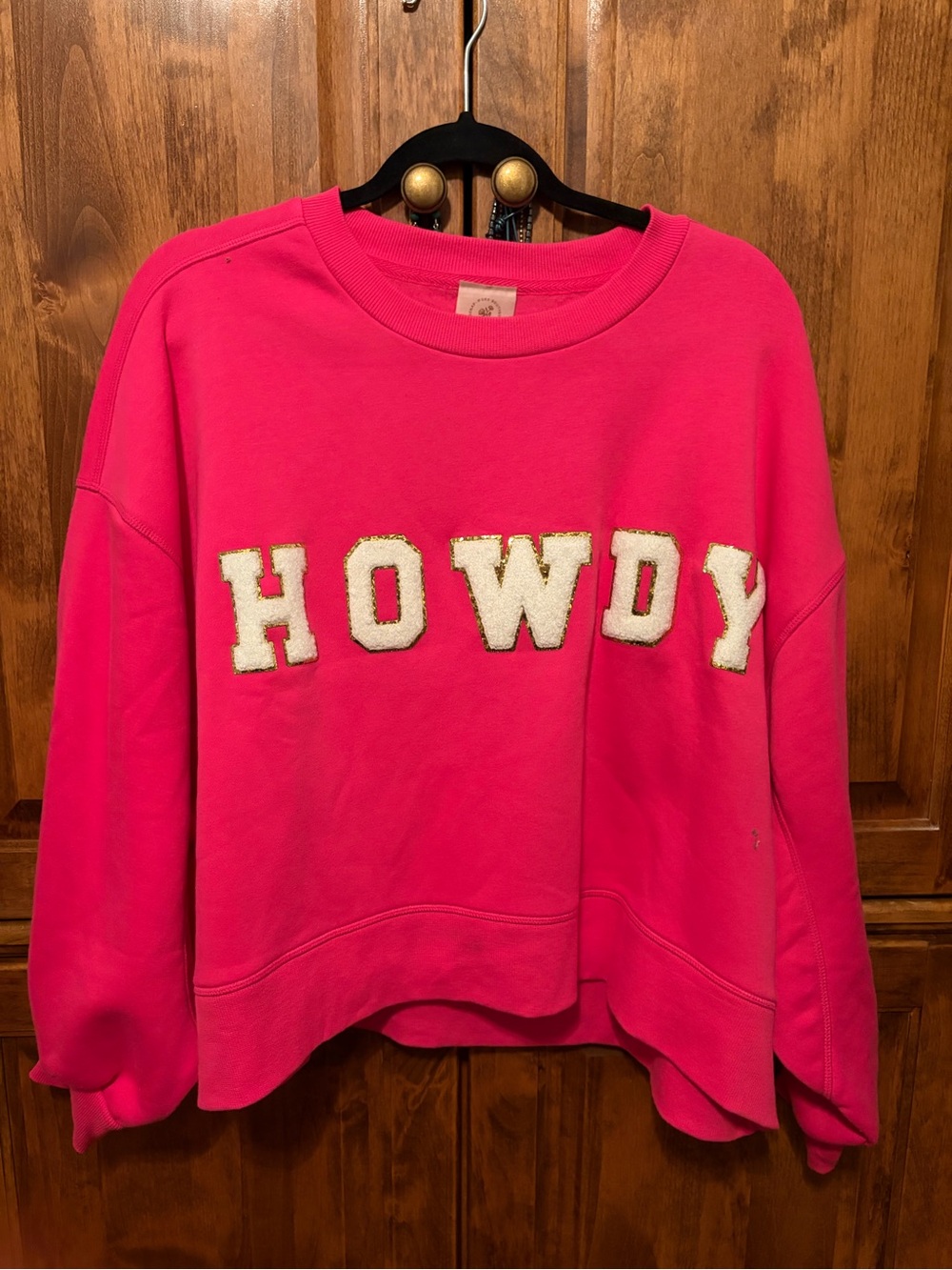 Howdy Appliqué Crop Crewneck Sweatshirt - Hot Pink - Oversized